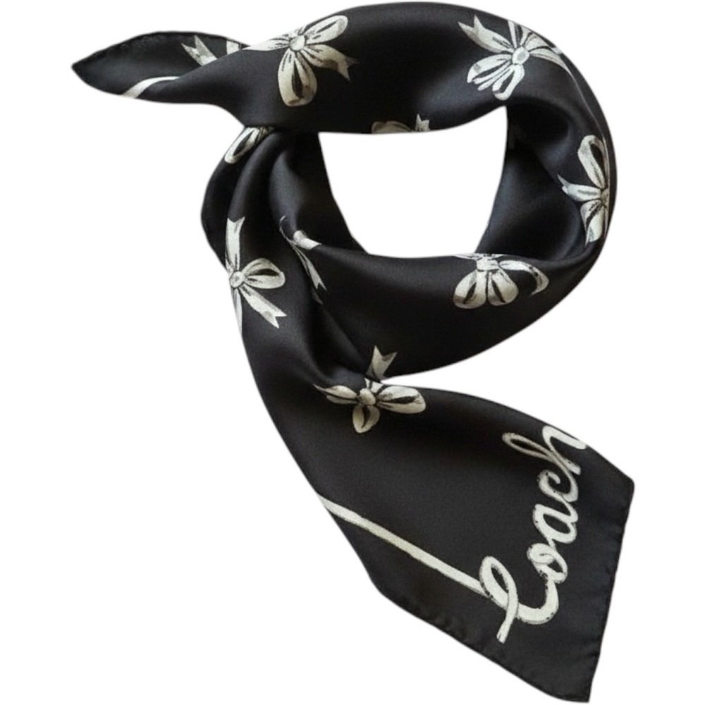 Coach Silk Bandana Scarf Black New Bow Print Skinny Scarf CX231C